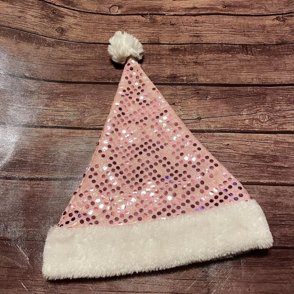 Pink Sparkle Shiny Polka Dot Santa Hat Christmas